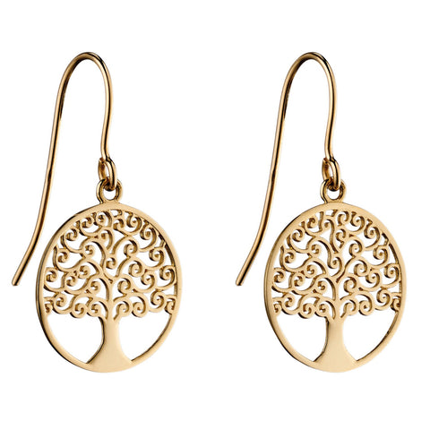 9ct Yellow Gold Ornate Tree Of Life Earrings