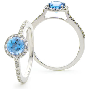 18ct White Gold Aquamarine & Diamond Halo Ring