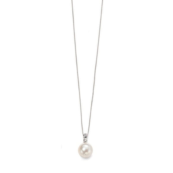 9ct White Gold Diamond & Freshwater Pearl Earrings